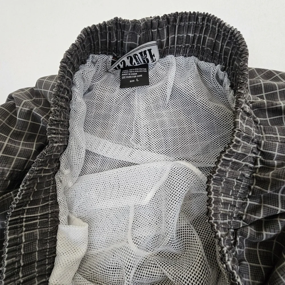 RS‎ Surf Mens Board Shorts Grey White Grid Mesh Lined Cargo Swim Trunks Size L